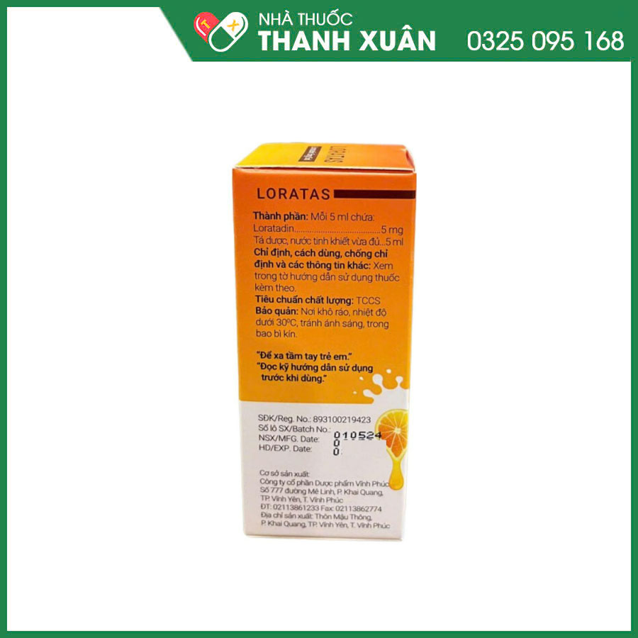 Loratas 5mg/5ml thuốc điều trị các triệu chứng hắt hơi, sổ mũi, mẩn ngứa, mề đay